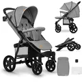 Produktbild: LIONELO Annet Plus Buggy bis 22 kg mit Liegefunktion, Kinderwagen klein zusammenklappbar mit Zubehör, Eva-Schaum-Räder, Moskitonetz, Fußdecke Getränkehalter, Korb Grau