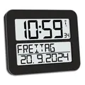 Produktbild: TFA Dostmann Digitale Funk-Wanduhr Timeline Max, 60.4512.01, übersichtliche Funkuhr, Demenzuhr, Küchenuhr, mit ausgeschriebenem Wochentag & Datum, mit Weckfunktion, 25,8 x 3 x 21,2 cm, schwarz