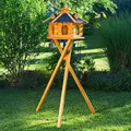 Produktbild: Deko-Shop-Hannusch Vogelhaus wahlweise mit Ständer und Solarbeleuchtung, Verschiedene Größen L - XXL und Dachfarben möglich, Futterhaus mit Futtersilo und wetterfestem Bitumendach, Holz, V16