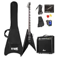 Produktbild: Max GigKit Rock Style E-Gitarre, E Gitarren Set mit Gitarrenverstärker, Tasche, Plektrum, Stimmgerät Gitarre, Instrumentenkabel, Ersatzsaiten, Gitarrengurt, 24 Bünde - Schwarz