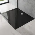 Produktbild: doporro Duschtasse Duschwanne 100x120x4 flach inkl. Ablaufgarnitur AL01 aus Acryl in Schwarz DIN-Anschlüsse für bodenebene Montage geeignet Faro2