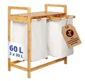 Produktbild: Lumaland Ausziehwäschekorb Bambus mit 2 ausziehbaren Wäschesäcken 73x64x33cm, Wäschesammler mit Deckel, Pflegeleichtes Material,  leicht abwischbar