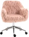 Produktbild: Vinsetto Chefsessel Drehstuhl Computerstuhl Schminstuhl mit Kunstfell Sitzhöhenverstellung für Mädchen Kunstpelz Schaumstoff Rosa+Silber 57 x 60 x 75-85 cm