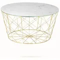 Produktbild: SalesFever Couchtisch mit Metallkorb Ø 80 cm | Glasplatte foliert in Marmor-Optik | Gestell Metall | B 80 x T 80 x H 45 cm | weiß-gold