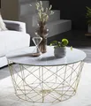 Produktbild: Couchtisch mit Metallkorb Weiß/Gold Ø80cm Sofatisch Wohnzimmertisch Ablagentisch