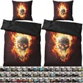 Produktbild: Sanilo® Bettwäsche 135x200 cm, 100% feinste Baumwolle, 4-teilig, Bettbezug, Kissenbezug 80x80cm, Oeko-TEX Zertifiziert (4-teilig 135x200 cm, Totenkopf in Flammen)