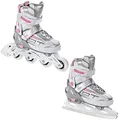 Produktbild: RAVEN Profession 2in1 Schlittschuhe Inlineskates Inliner für Kinder und Erwachsene verstellbar (White/Pink, 38-42 (25cm-27,5cm))