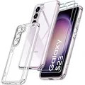 Produktbild: ivoler 3 in 1 Hülle für Samsung Galaxy S23 5G, 1 Handyhülle mit 2 Stück Panzer Schutz Glas, [Nie Vergilbung] [Militärischer Schutz] [Kameraschutz] Dünn Transparent Stoßfest Schutzhülle Kratzfest Case