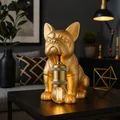 Produktbild: Tischlampe Nachttischleuchte Beistellleuchte Keramik Hund gold Bulldogge Metall