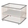 Produktbild: Sämann Laufstall Baby mit Lattenrost und Matratze | stufenlos höhenverstellbar | Laufgitter Premium | Babybett aus Holz | Krabbelgitter (grau/natur, 75x100 cm)