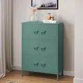 Produktbild: skølm Zandor Metall Kommode – Sideboard mit 3 Fächern & 6 Türen – Metallschrank in Dunkelgrün – Mehrzweckschrank – Highboard 80 cm breit – höhenverstellbare Füße – Aufbewahrungsschrank – Flurschrank