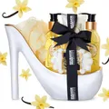 Produktbild: BRUBAKER Cosmetics Luxus Vanilla Spa Beautyset - 6-teiliges Bade- und Dusch Set - Geschenkset in Keramik Stiletto Weiß Gold