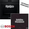 Produktbild: Herdset BOSCH Backofen Pyrolyse schwarz 3D Heißluft 71L + Induktionskochfeld PowerBoost - Schwarz