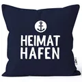 Produktbild: MoonWorks® Kissenbezug Aufschrift Heimathafen Anker Geschenk Partner Familie Freunde maritimes Motiv Navy Unisize