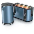 Produktbild: Arendo 2-teiliges Frühstücksset - Edelstahl Wasserkocher 1,5l, 4-Scheiben Langschlitz Toaster, Blau Matt