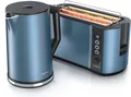 Produktbild: Arendo 2-teiliges Frühstücksset - Edelstahl Wasserkocher 1,5l, 4-Scheiben Langschlitz Toaster, Blau Matt