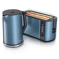 Produktbild: Arendo 2-teiliges Frühstücksset - Edelstahl Wasserkocher 1,5l, 4-Scheiben Langschlitz Toaster, Blau Matt