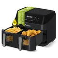 Produktbild: TurboTronic Heißluftfritteuse XXL doppel Airfryer 1600W / 9L (2x 4,5L Kammer) 10 Programme digitale Heißluft Fritteuse ohne Fett Öl Dual Luftfritteuse Air Friteuse Power Black