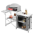 Produktbild: WOLTU faltbar Campingschrank Campingküche inkl.Tragetasche mit Aluminiumgestell Reiseküche tragbar/klappbar Outdoor Campingmöbel aus Alu und MDF für Picknick Strand im Freien, Weiß+Grau