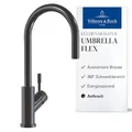Produktbild: Villeroy & Boch Umbrella Flex Hochdruck-Küchenarmatur, Spülenarmatur mit ausziehbarer Handbrause und 360° Schwenkbereich, wassersparend, 220 mm Auslaufhöhe, Anthrazit