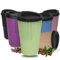 Produktbild: Kaffeebecher to go 300 ml - Becher mit Deckel & Riffel-Optik als Hitzeschutz - Trinkbecher BPA-frei - Made in Germany Travel Mug perfekt fürs Büro, Auto & Uni, Farbe:geselliges grün/schwarz