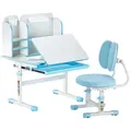 Produktbild: VEVOR Schreibtisch Kinderschreibtisch Arbeitstisch und Stuhl höhenverstellbarer (54-73 cm) belastbarer (100 kg)  0–40° neigbarer Tisch mit Bücherregal für Schlafzimmer Arbeitszimmer Schule Blau