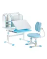 Produktbild: VEVOR Schreibtisch Kinderschreibtisch Arbeitstisch und Stuhl höhenverstellbarer (54-73 cm) belastbarer (100 kg) 0–40° neigbarer Tisch mit Bücherregal für Schlafzimmer Arbeitszimmer Schule Blau