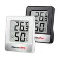 Produktbild: ThermoPro TP49 digitales Mini Thermo-Hygrometer 2er Set Innen Thermometer Hygrometer Temperatur und Luftfeuchtigkeitmessgerät mit Raumklima-Indikator für Raumklimakontrolle, Schwarz+Weiß