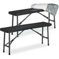Produktbild: Bierbank 2er Set, faltbare Partybank für Terrasse & Garten, Kunststoff, Campingbank hbt: 42x100x25 cm, schwarz - Relaxdays