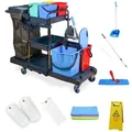Produktbild: Hypafol Putzwagen mit 100l Leinensack I 2x 18l & 4x 5l Eimern I Stabile Mopp-Presse & Halterung für Besen I 3x 50 cm Wischmopp | 12 Mikrofasertücher