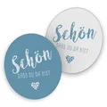 Produktbild: itenga 40x Bierdeckel Untersetzer Schön DASS du da bist rund 10,7 cm Tischdeko für Veranstaltung Gäste Feier (Nordic Blue)