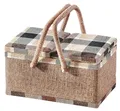 Produktbild: Kobolo Nähkästchen Nähkorb Nähkörbchen Nähkasten - beige kariert - Stoff - 29x19x16 cm