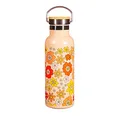 Produktbild: Sass & Belle 70er Jahre Floral Edelstahl Wasserflasche - 500ml doppelwandig isoliert mit Retro-Blumendruck in Orange, Gelb & Rot, ideal für heiße oder kalte Getränke, umweltfreundliche
