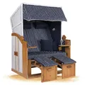 Produktbild: Strandkorb Hanse Strandkorb Ostsee XXL Volllieger Weiß Blau - 2-Sitzer 120cm breit, ideal für Garten, Terrasse und Balkon (Weiß Blau Nadelstreifen, Zerlegt)