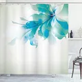 Produktbild: ABAKUHAUS Floral Duschvorhang, Blau Ombre Blumen, Stoffliches Gewebe Badezimmerdekorationsset mit Haken, 175 x 180 cm, Blassblau Weiß