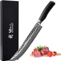 Produktbild: Wakoli EBO Premium Tranchiermesser mit 25 cm Klinge und Hammerschlag gefertigt aus 67 Lagen echtem Damaststahl mit schwarzem Eichenholzgriff I Damastmesser Küchenmesser und Profi Kochmesser