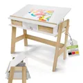 Produktbild: Juskys Kinderschreibtisch Fietje Plus - Neigungs- & höhenverstellbarer Schreibtisch für Kinder - aus Holz, 2 Schubladen, Stauraum - Lerntisch in Weiß