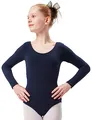 Produktbild: tanzmuster ® Ballettanzug Mädchen Langarm - Lilly - aus Baumwolle, Ballettbody Kinder Ballett Trikot in marineblau, Größe 128/134