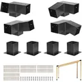 Produktbild: VEVOR Pfosttenverbinder, 3-Wege-Schräghalterung für 92 x 92 mm, Pergola-Halterung aus Karbonstahl mit Schrauben & Pfostensockeln, für Holzpergolen im Freien, Pavillons, Schuppen, 8 Stück