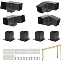 Produktbild: VEVOR Pfosttenverbinder, 3-Wege-Schräghalterung für 92 x 92 mm, Pergola-Halterung Kohlenstoffstahl mit Schrauben & Pfostensockeln, für Holzpergo... - Schwarz