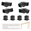 Produktbild: VEVOR Pfosttenverbinder, 3-Wege-Schräghalterung für 92 x 92 mm, Pergola-Halterung aus Karbonstahl mit Schrauben & Pfostensockeln, für Holzpergolen im Freien, Pavillons, Schuppen, 8 Stück