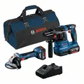 Produktbild: Bosch Professional 18V System Combo Kit: Winkelschleifer GWS 18V-7 + GBH 18V-22 (inkl. 2x 4.0Ah Akku, Schnellladegerät GAL 18V-40, Werkzeugtasche)