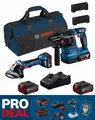 Produktbild: Bosch Kombi-Set Bohrhammer GBH 18V-22, Flex GWS 18V-8, 2 x 4 Ah Akku + Ladegerät