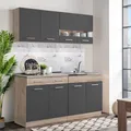 Produktbild: Homestyle4u Küche Küchenblock 160cm Grau Eiche Küchenzeile ohne Geräte Einbauküche Singleküche
