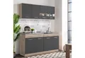 Produktbild: Homestyle4u Küchenzeile 160 cm ohne Geräte klein Einbauküche Grau matt Eiche Glas Braun, (Oberschränke, Unterschränke, Arbeitsplatte, Singkleküche), Küchenblock, Singleküche