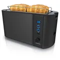 Produktbild: Arendo - Edelstahl Toaster Langschlitz 4 Scheiben - Defrost Funktion - wärmeisolierendes Gehäuse - mit integriertem Brötchenaufsatz - Krümelschublade - Display mit Restzeitanzeige - Schwarz Matt
