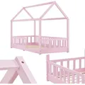Produktbild: Juskys Kinderbett Marli 90 x 200 cm - Rausfallschutz, Lattenrost & Dach - Holz Rosa - Rosa