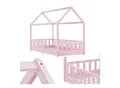 Produktbild: Juskys Kinderbett Marli 90 x 200 cm mit Rausfallschutz, Lattenrost & Dach - Holz Hausbett Rosa