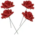 Produktbild: Kunstrosen-Blüten mit Stiel als künstliche Deko-Rosen aus Wachs - 4 rote Rosenblüten wie echt für Blumengestecke Blumen-Dekoration - Wachsrosen als Kunstrosen Friedhof Grabschmuck
