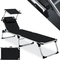 Produktbild: KESSER® Sonnenliege SUN mit Dach Gartenliege Liegestuhl klappbar Sonnendach Verstellbarer Rückenlehne , ergonomisch, gepolsterter Liegefläche, Aluminium Liege Gartenstuhl tragbar Strandliege